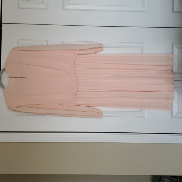 In the Mood vintage 1980s peach crepe midi dress with pleated skirt size 12 euc - Picture 8 of 8